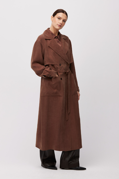 Palton maro din amestec de lyocell și in