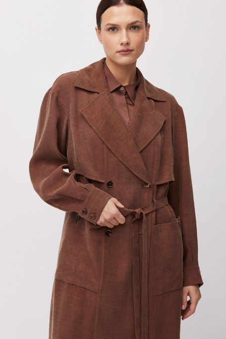 Palton maro din amestec de lyocell și in