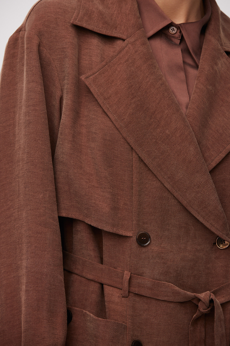 Palton maro din amestec de lyocell și in