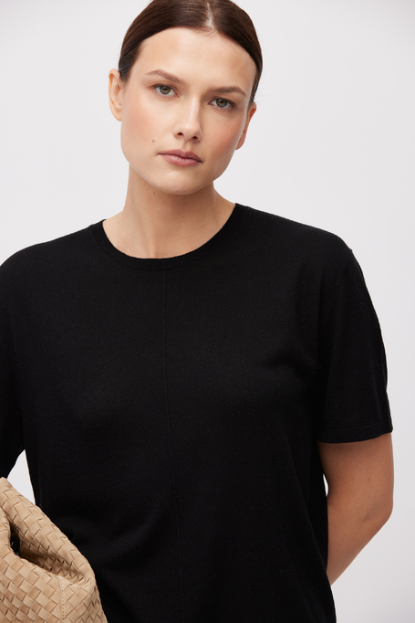 Bluză neagră cu lyocell și cașmir