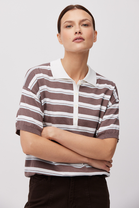 Bluză în dungi cu guler polo