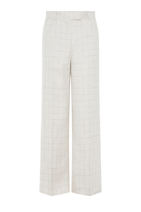 Pantaloni largi în carouri pentru costum bej