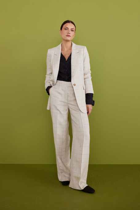 Pantaloni largi în carouri pentru costum bej