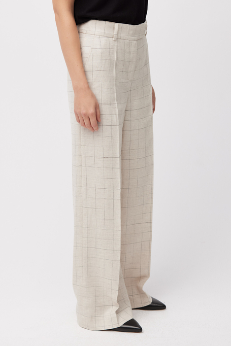 Pantaloni largi în carouri pentru costum bej
