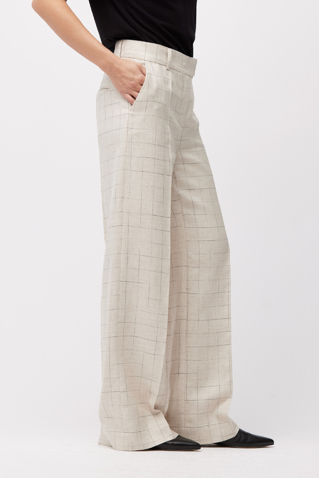 Pantaloni largi în carouri pentru costum bej
