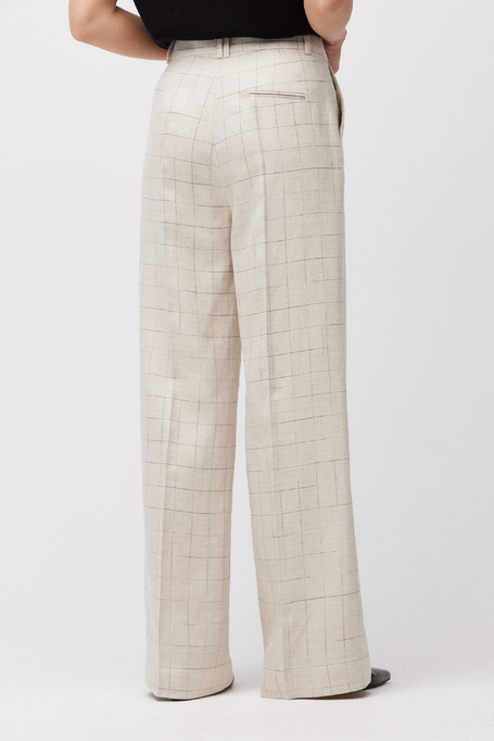 Pantaloni largi în carouri pentru costum bej