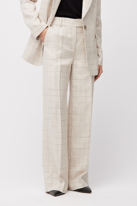 Pantaloni largi în carouri pentru costum bej