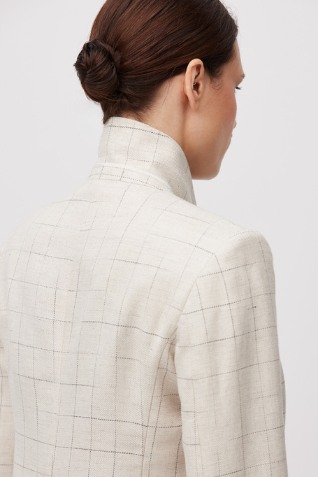 Sacou bej în carouri cu adaos de in - Patrizia Aryton