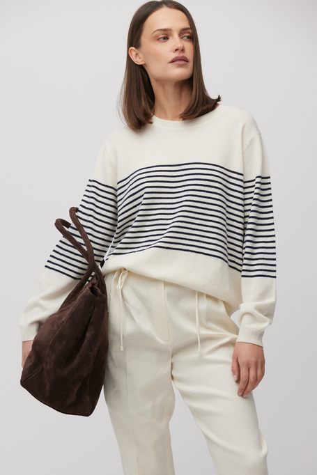 Bluză în dungi din lână merinos și cașmir model