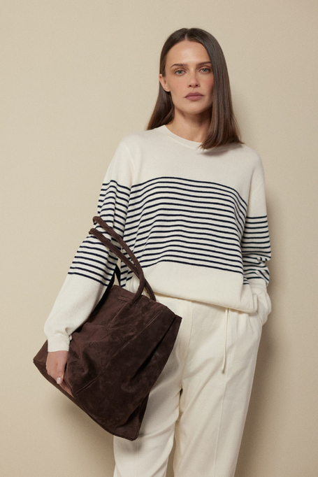 Bluză în dungi din lână merinos și cașmir model