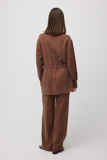 Pantaloni largi din amestec de in și lyocell maro