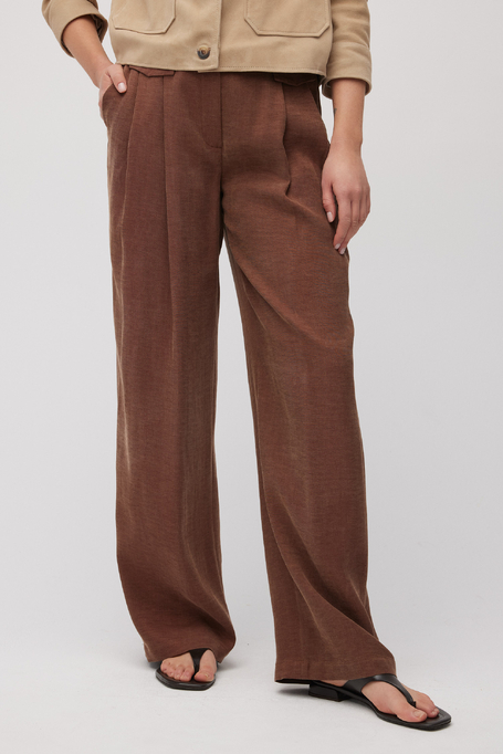 Pantaloni largi din amestec de in și lyocell maro