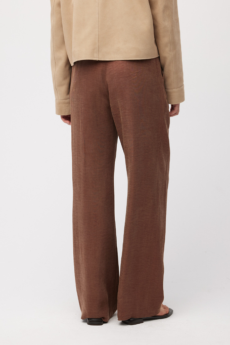 Pantaloni largi din amestec de in și lyocell maro