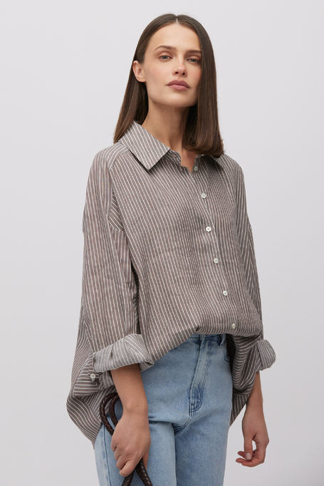 Cămașă din in și lyocell maro