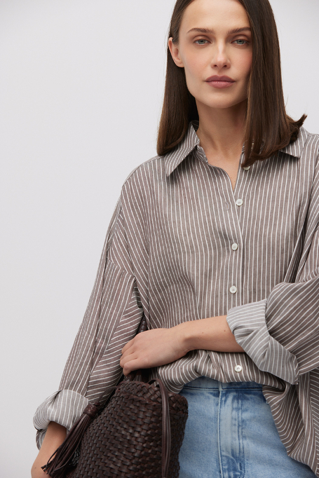 Cămașă din in și lyocell maro