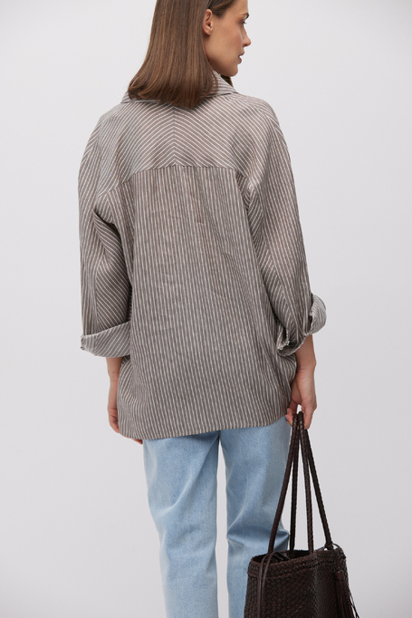 Cămașă din in și lyocell maro