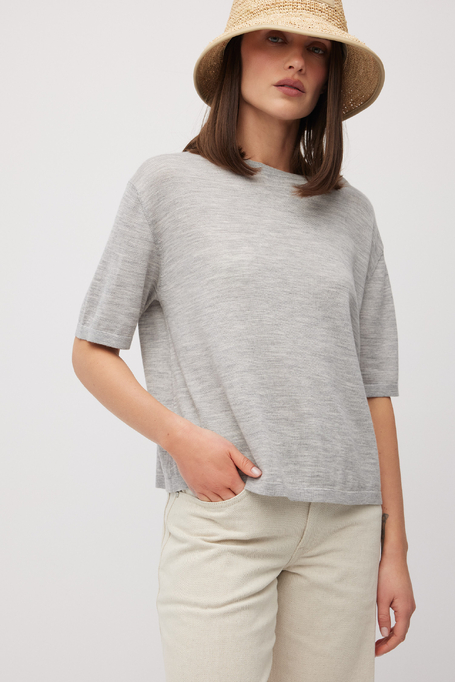 Bluză gri cu mătase și cașmir gri