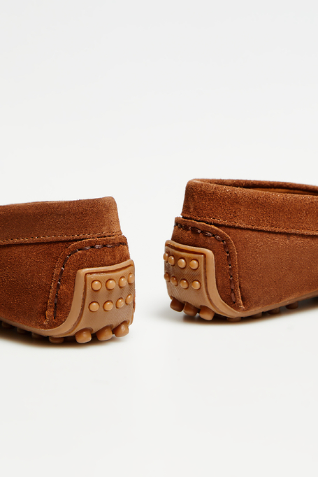 Mocasini maro din piele întoarsă cu fundă