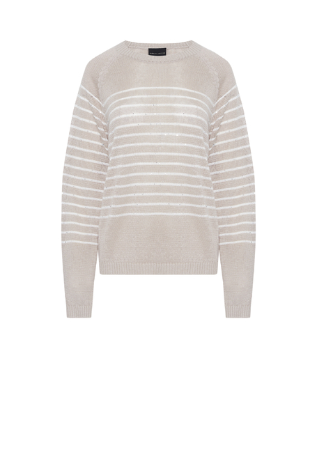 In bej-alb pulover din in cu dungi albe