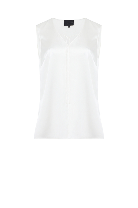 Top alb din mătase cu decolteu în V