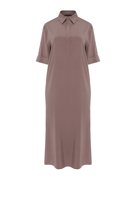 Rochie cămașă midi bej din mătase