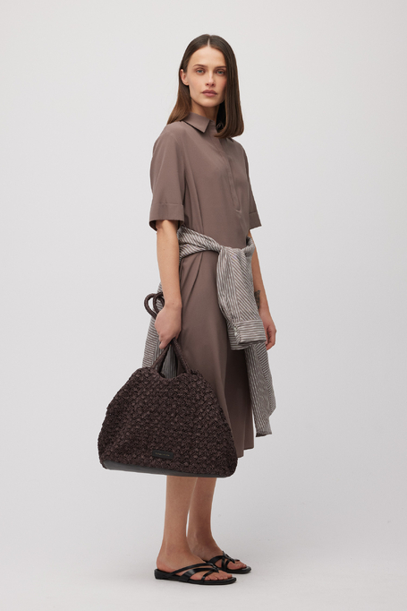 Rochie cămașă midi bej din mătase