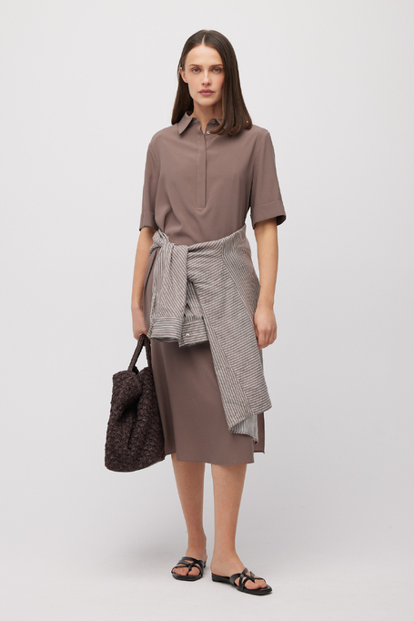 Rochie cămașă midi bej din mătase