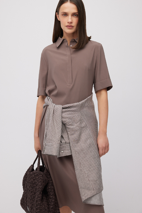 Rochie cămașă midi bej din mătase