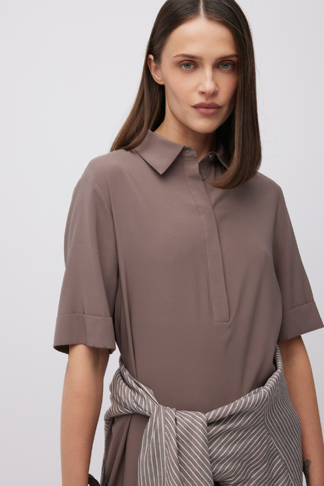 Rochie cămașă midi bej din mătase