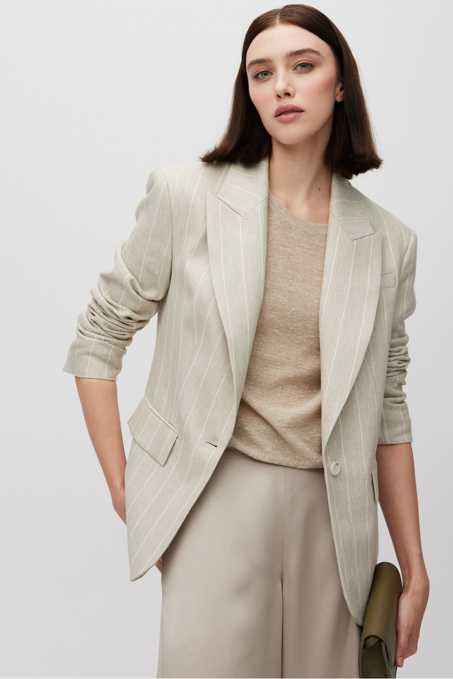 Sacou bej din bumbac și in cu dungi tenis Sacou bej din bumbac și in cu dungi tenis