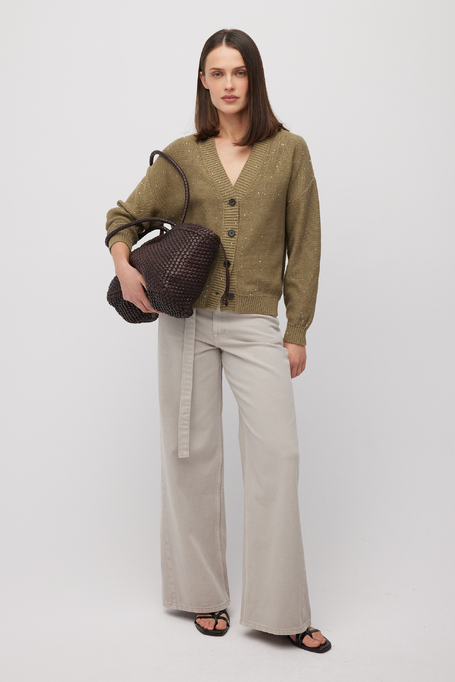 Cardigan tricotat verde cu in