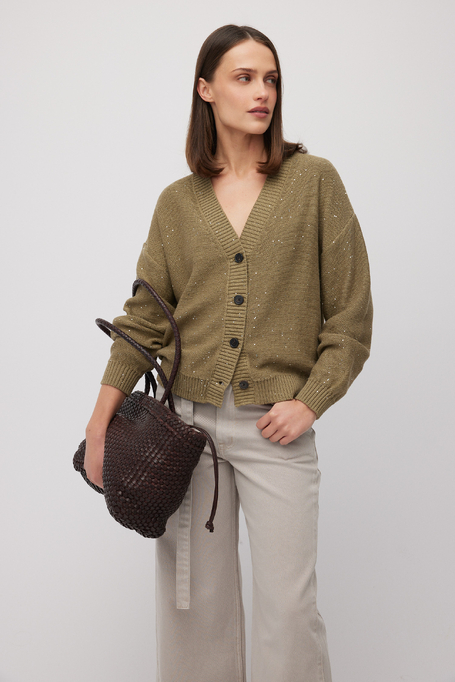 Cardigan tricotat verde cu in