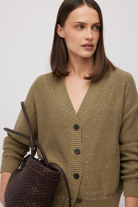 Cardigan tricotat verde cu in