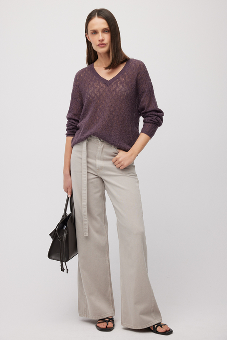 Pulover lejer cu lână de alpaca în culoarea vinetei