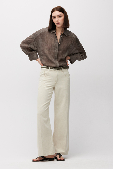 Cămașă lejeră maro din ramie