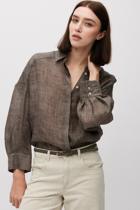 Cămașă lejeră maro din ramie