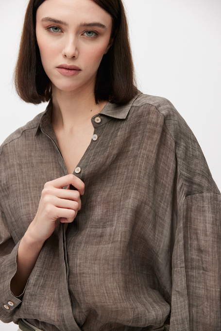 Cămașă lejeră maro din ramie