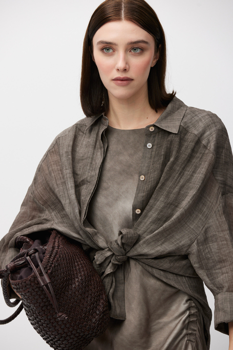 Cămașă lejeră maro din ramie