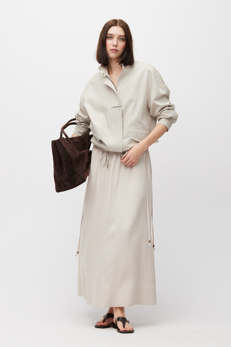 Fustă maxi bej din amestec de in și lyocell
