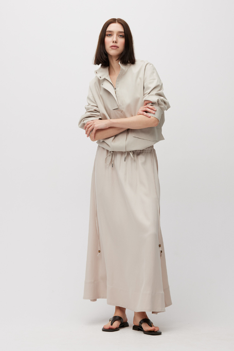 Fustă maxi bej din amestec de in și lyocell