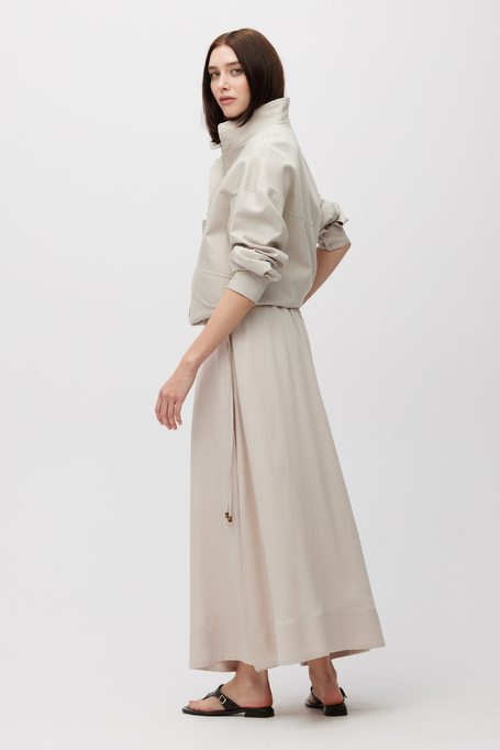 Fustă maxi bej din amestec de in și lyocell