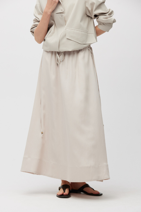 Fustă maxi bej din amestec de in și lyocell