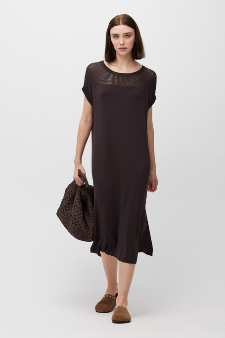 Rochie midi maro cu mânecă scurtă