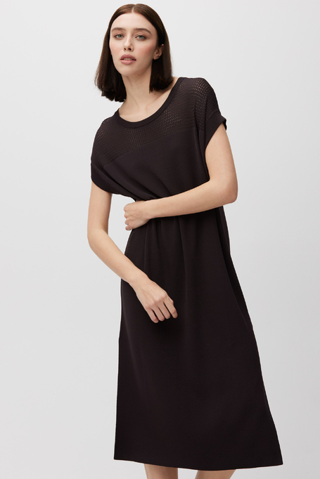 Rochie midi maro cu mânecă scurtă