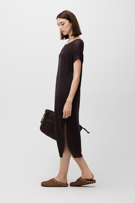 Rochie midi maro cu mânecă scurtă