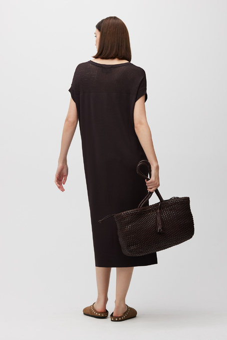 Rochie midi maro cu mânecă scurtă