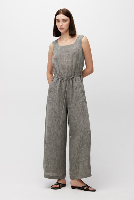 Salopetă gri din in cu picior larg