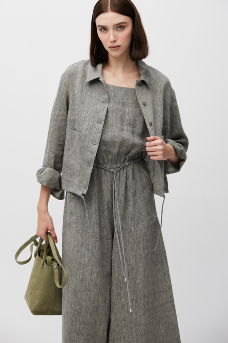 Salopetă gri din in cu picior larg