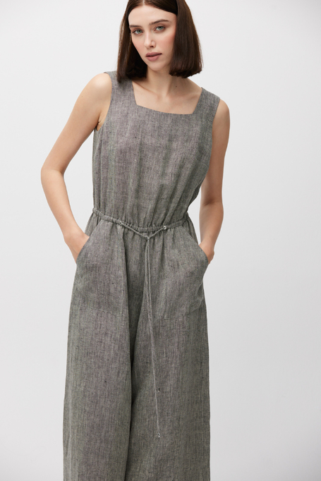 Salopetă gri din in cu picior larg