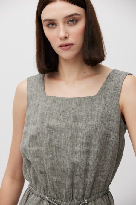 Salopetă gri din in cu picior larg